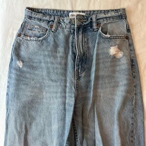 Zara Blue Relaxed Fit Distressed Jeans